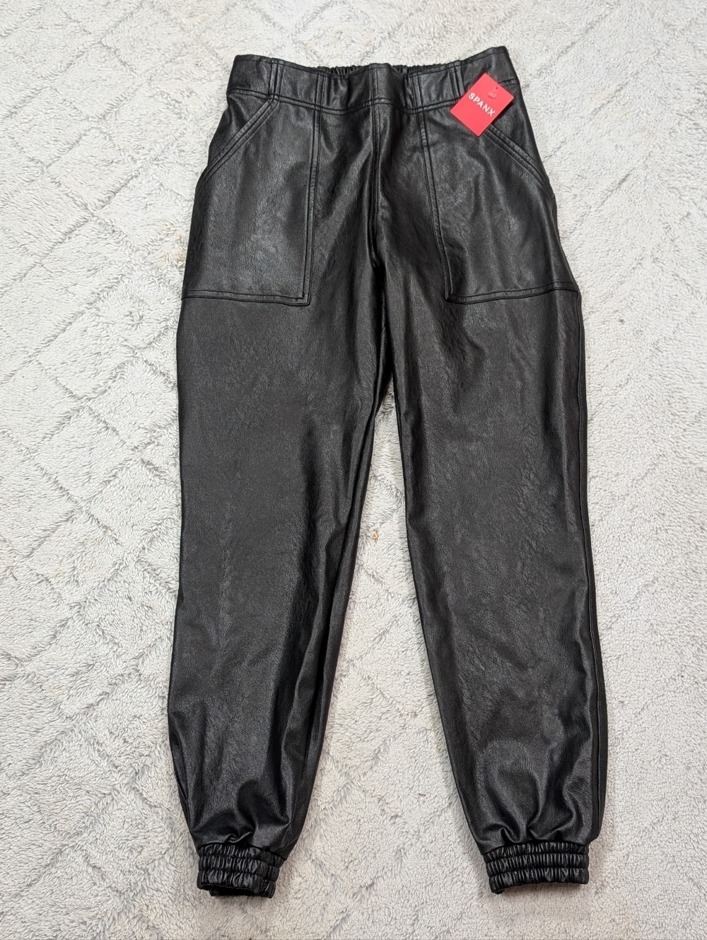 Spanx Pants Womens S Black Faux Leather Like Jogger High Rise Moto NEW